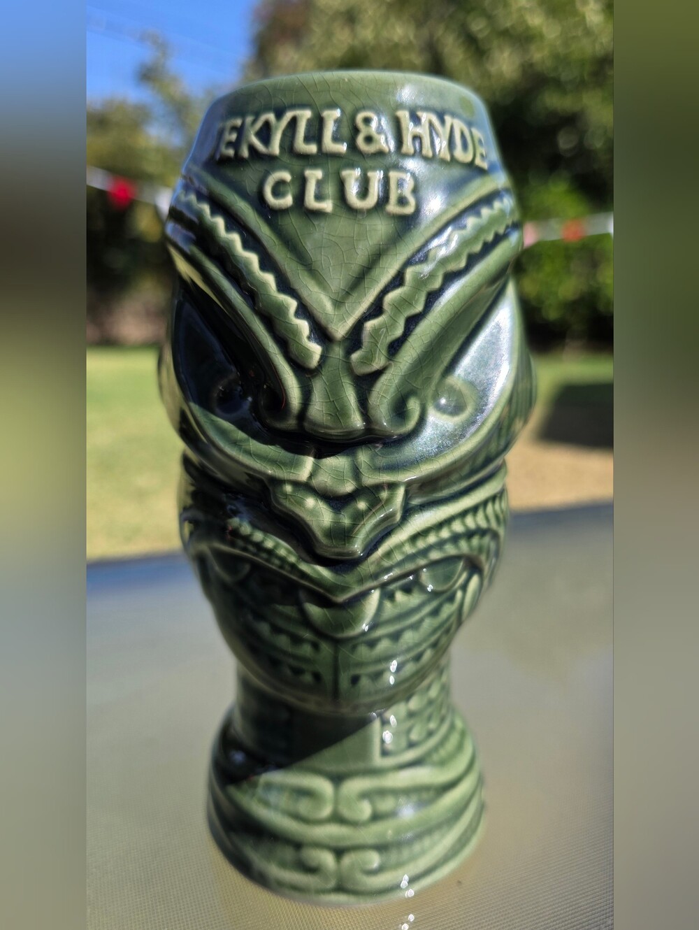 Vintage Jekyll & Hyde Club NYC Green Tiki Mug Headhunter 6.75”